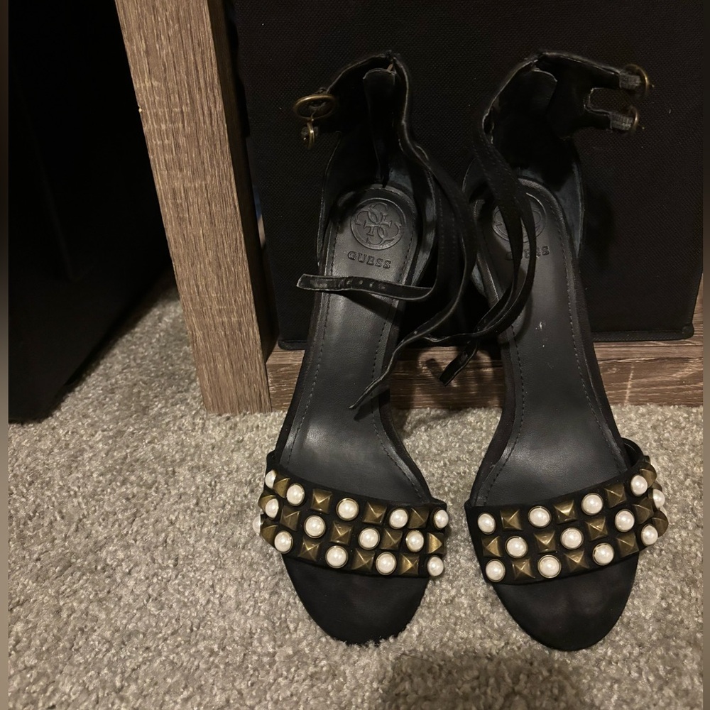 Guess Black Pearl-Studded Heels